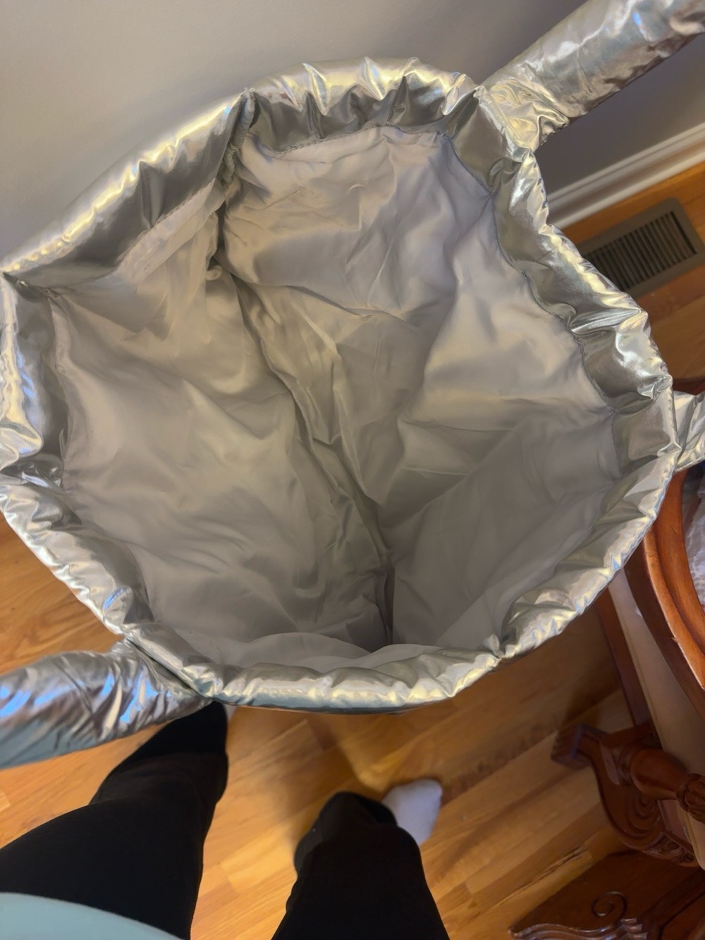 Bath & Body Works Metallic Silver Quilted Tote with Logo Straps - Picture 2 of 2